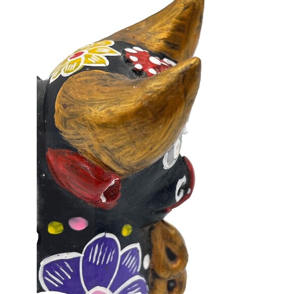 Hand Painted Black Floral Torito de Pucará Folk Art Pottery Bull Figurine Peru - Picture 10 of 16